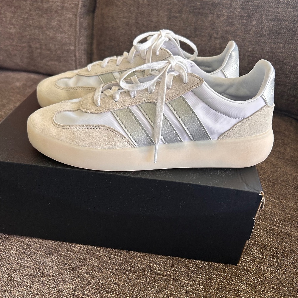 Adidas Barreda Decode Tennis Shoe.  Women 8.5.  White and Silver.